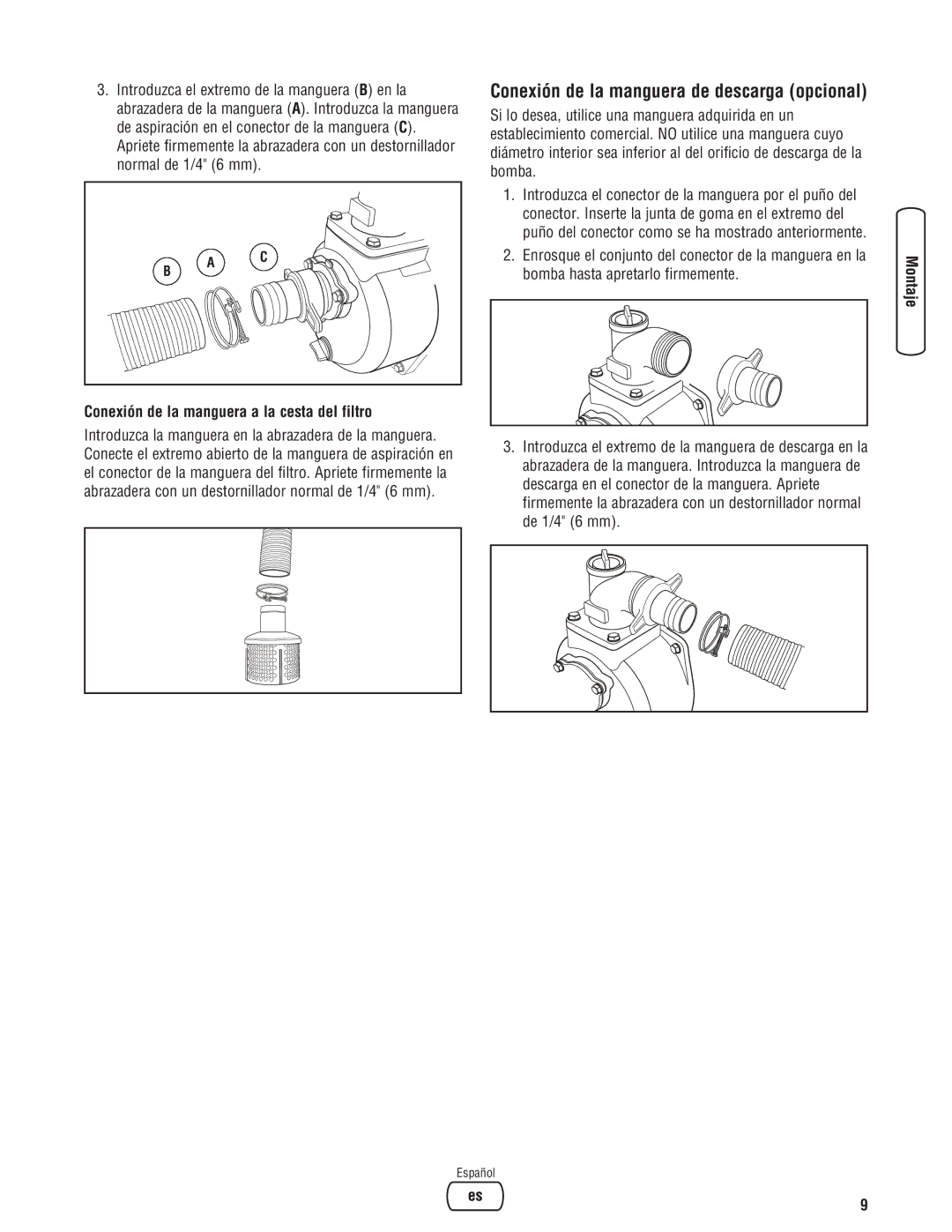 Briggs & Stratton Water Transfer Pump manual Conexión de la manguera de descarga opcional 