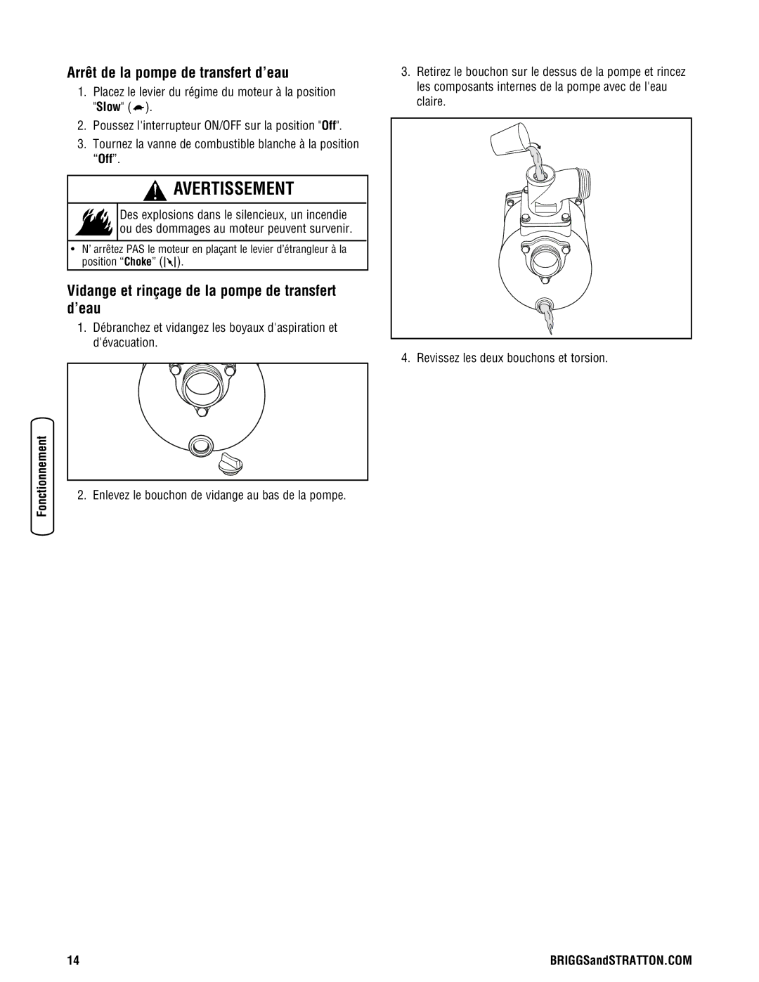 Briggs & Stratton Water Transfer Pump manual Arrêt de la pompe de transfert d’eau 