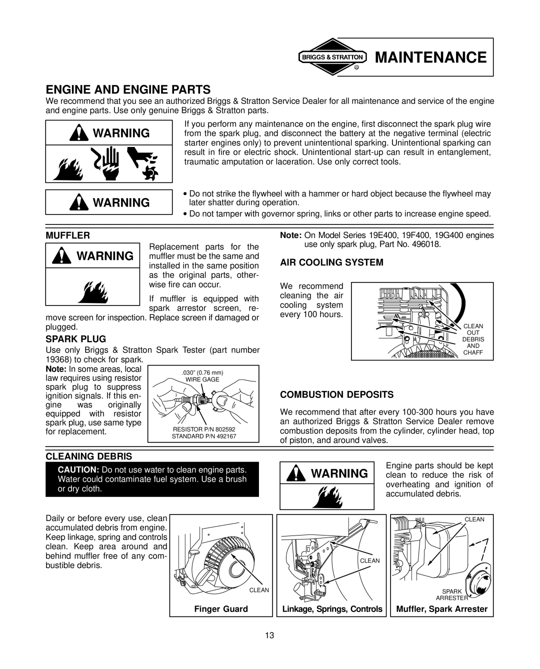 Briggs & Stratton 19E400 19F400 19G400 192400 196400 197400 250400 256400 257400 warranty Engine and Engine Parts 