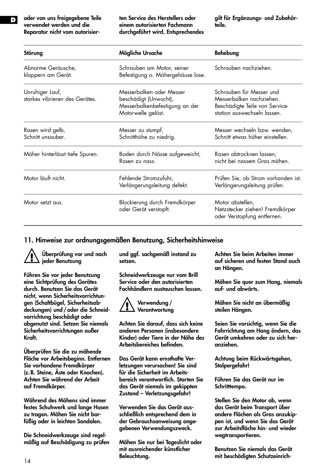 Brill 33 EF manual Hinweise zur ordnungsgemäßen Benutzung, Sicherheitshinweise 