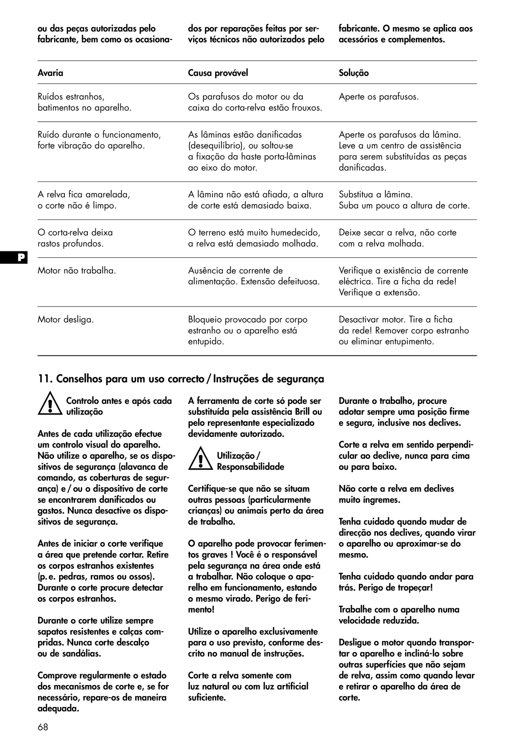 Brill 33 EF manual Conselhos para um uso correcto / Instruções de segurança 