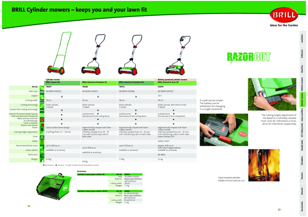Brill 42 Series, 41 Series manual Accessory Cylinder mower grass catcher Art no 65041, Art no 65061 