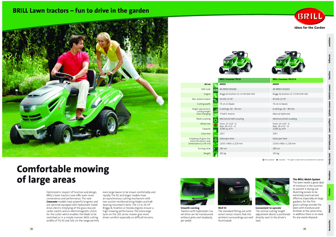 Brill 42 Series, 41 Series manual Brill Lawn tractors fun to drive in the garden, Brill Mulch System, Smooth running 