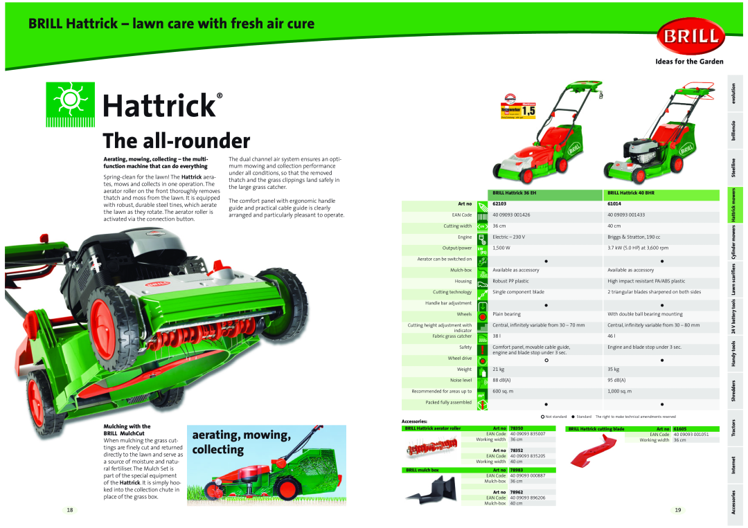 Brill 42 Series, 41 Series The all-rounder, BRILL Hattrick - lawn care with fresh air cure, aerating, mowing, collecting 