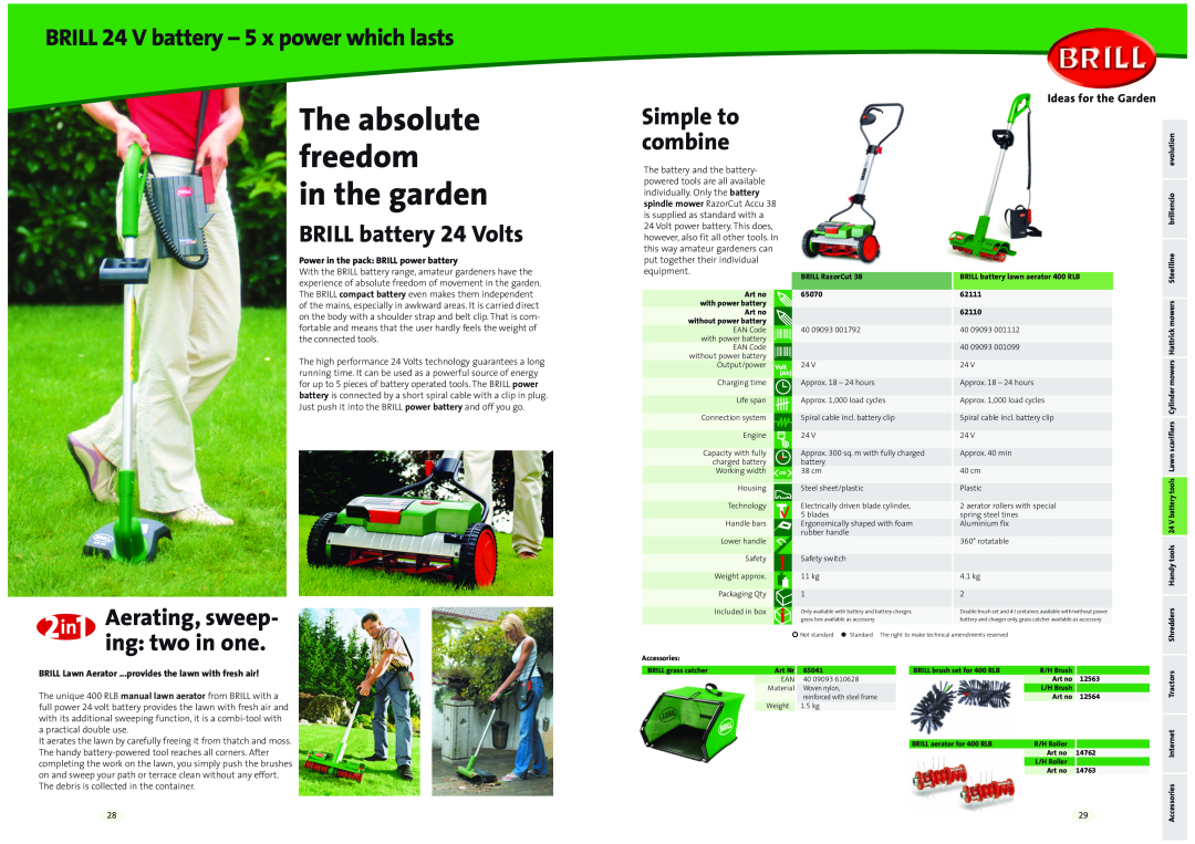 Brill 41 Series manual BRILL 24 V battery - 5 x power which lasts, BRILL battery 24 Volts, Simple to combine, in the garden 