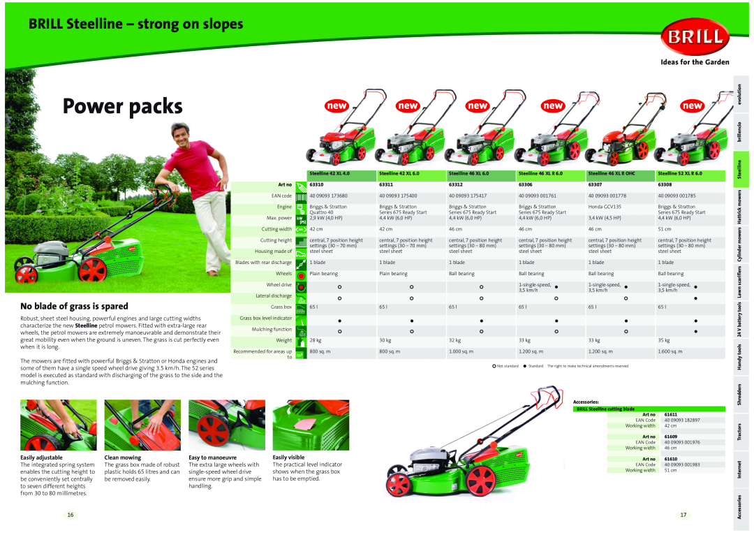 Brill 41 Series manual Power packs, BRILL Steelline - strong on slopes, No blade of grass is spared, Ideas for the Garden 