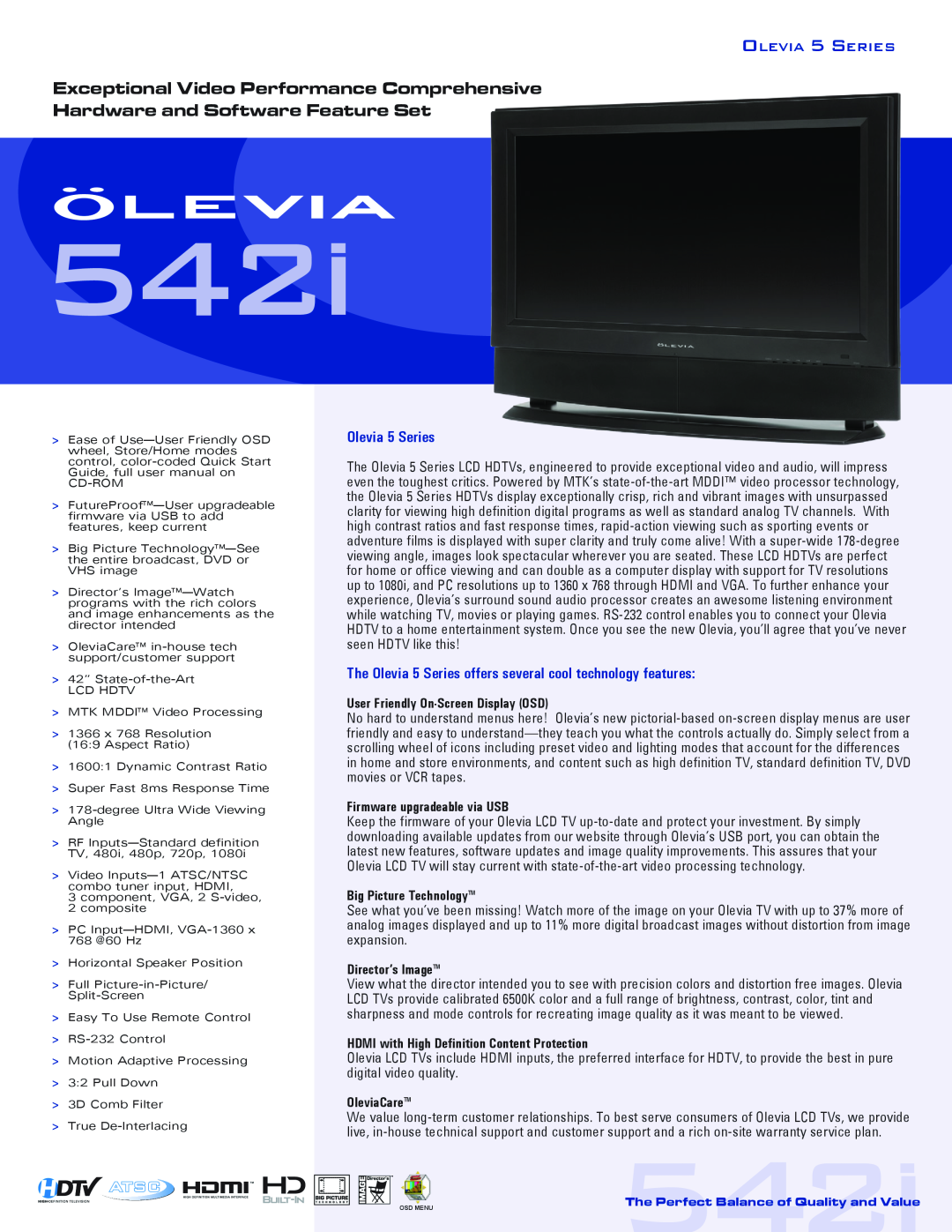 Brilliant Label 542i quick start 542I, Exceptional Video Performance Comprehensive, Hardware and Software Feature Set 