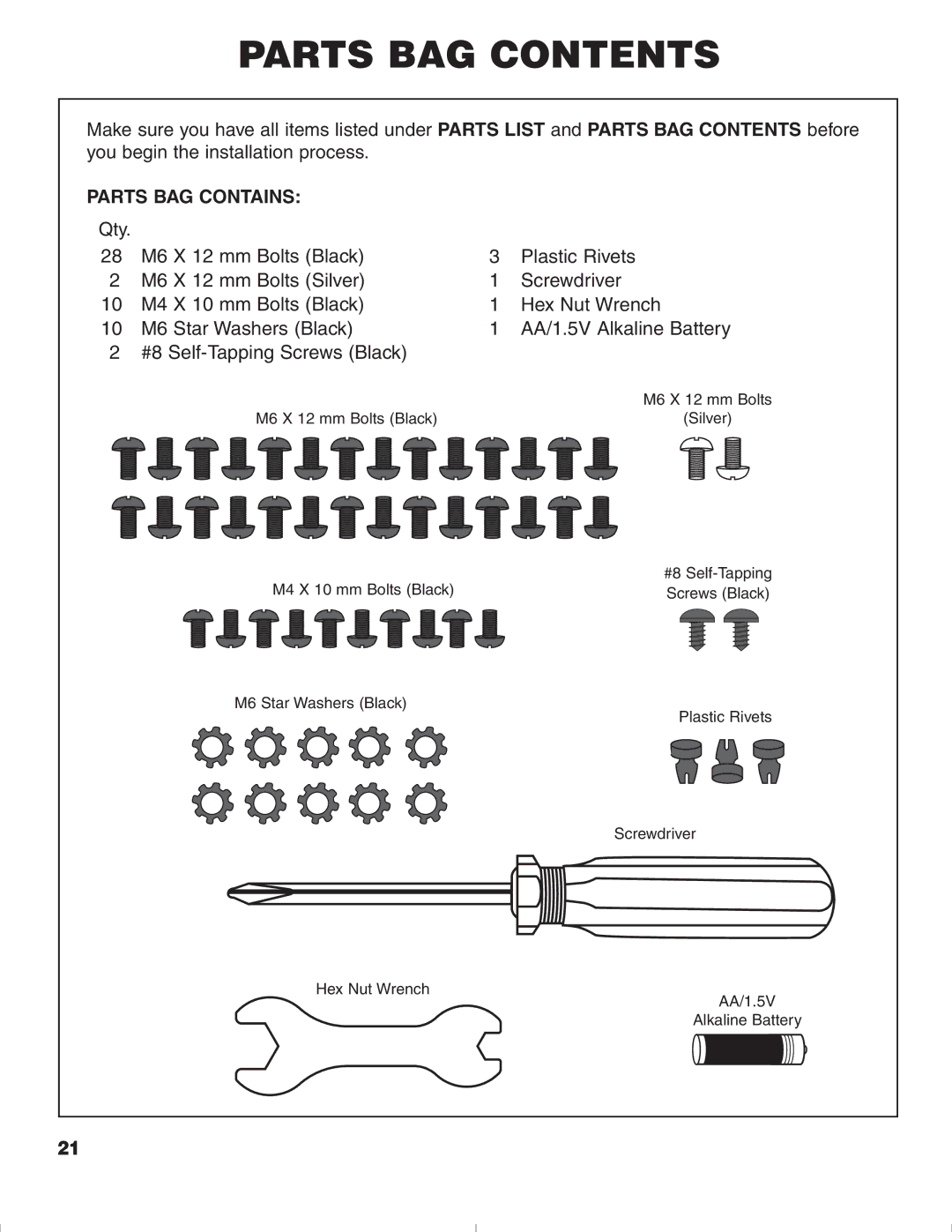 Brinkmann 1575 owner manual Parts BAG Contents 