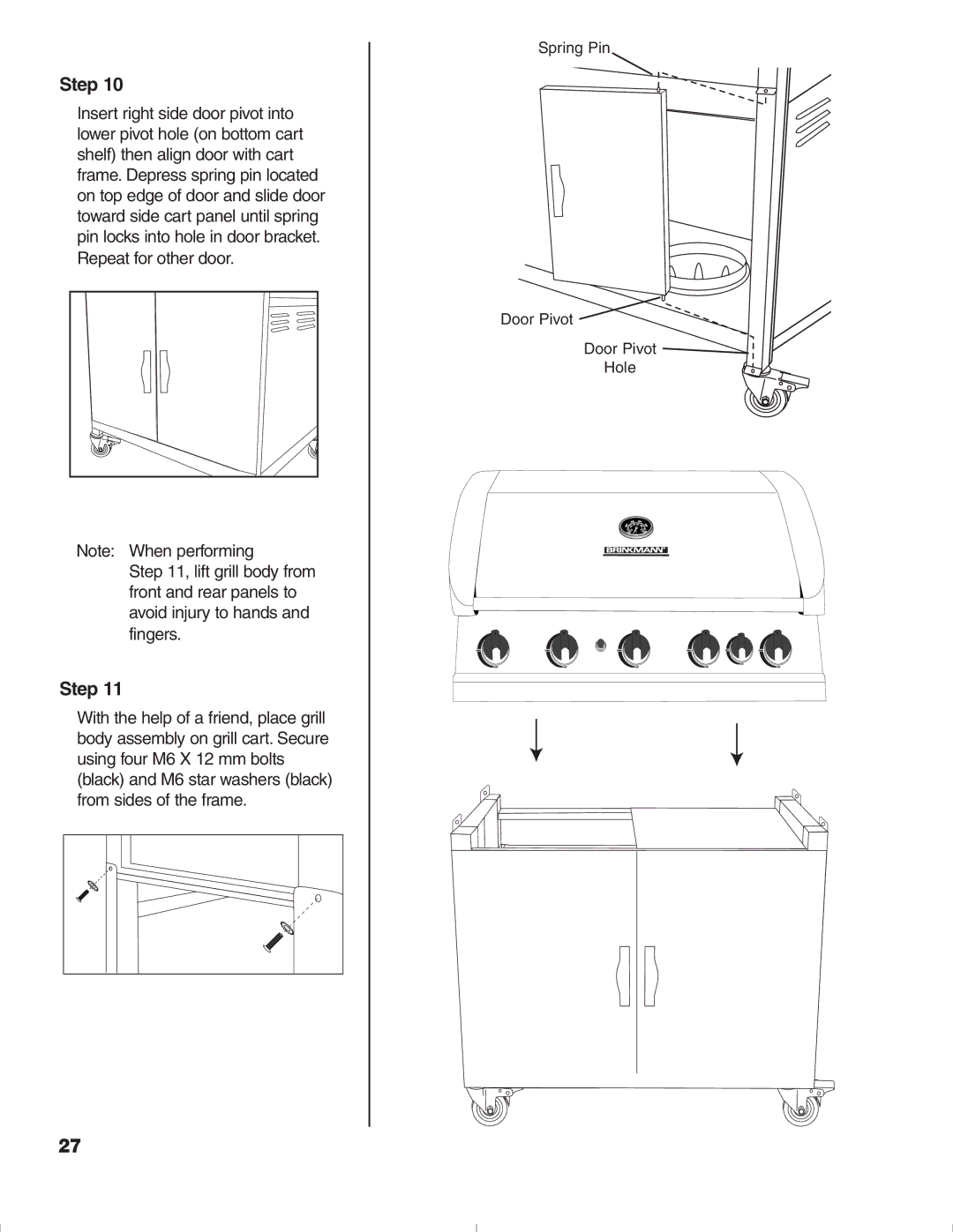 Brinkmann 1575 owner manual Spring Pin Door Pivot Hole 