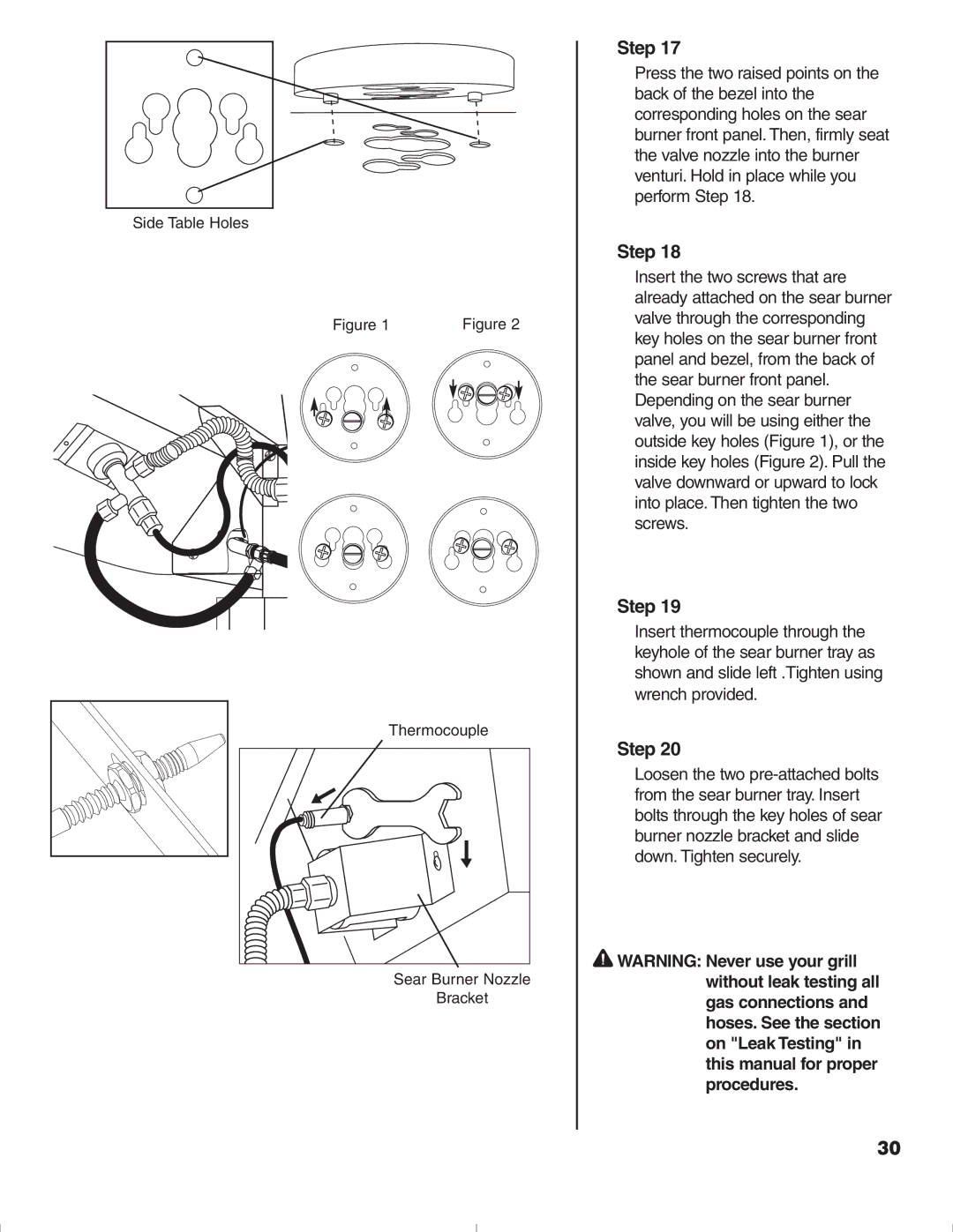 Brinkmann 1575 owner manual Side Table Holes Thermocouple Sear Burner Nozzle Bracket 