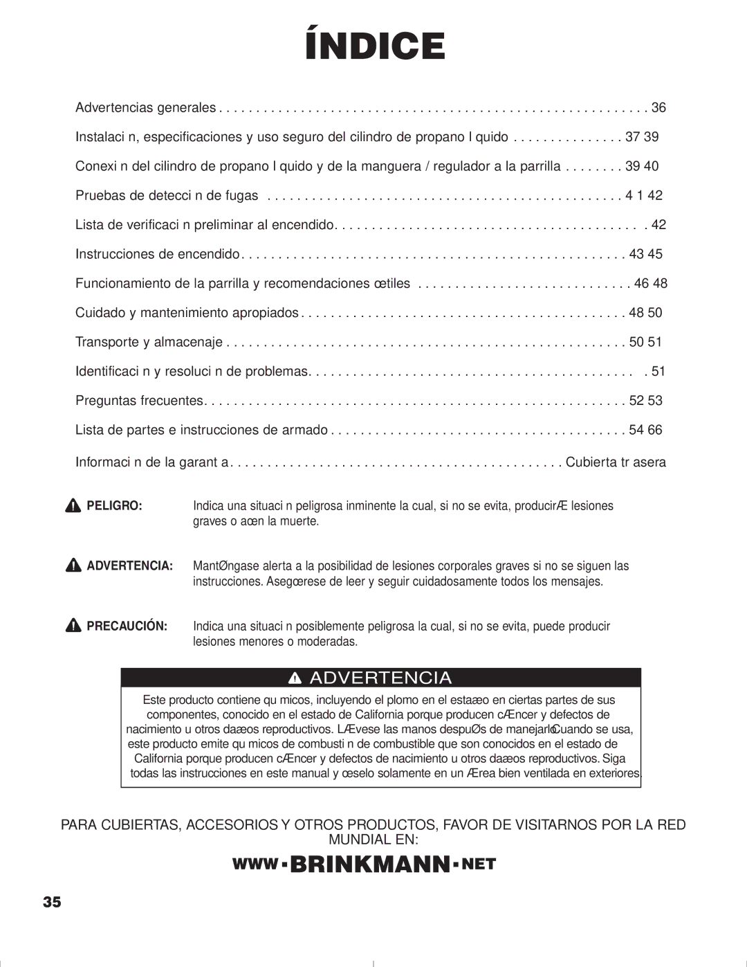 Brinkmann 1575 owner manual Índice 