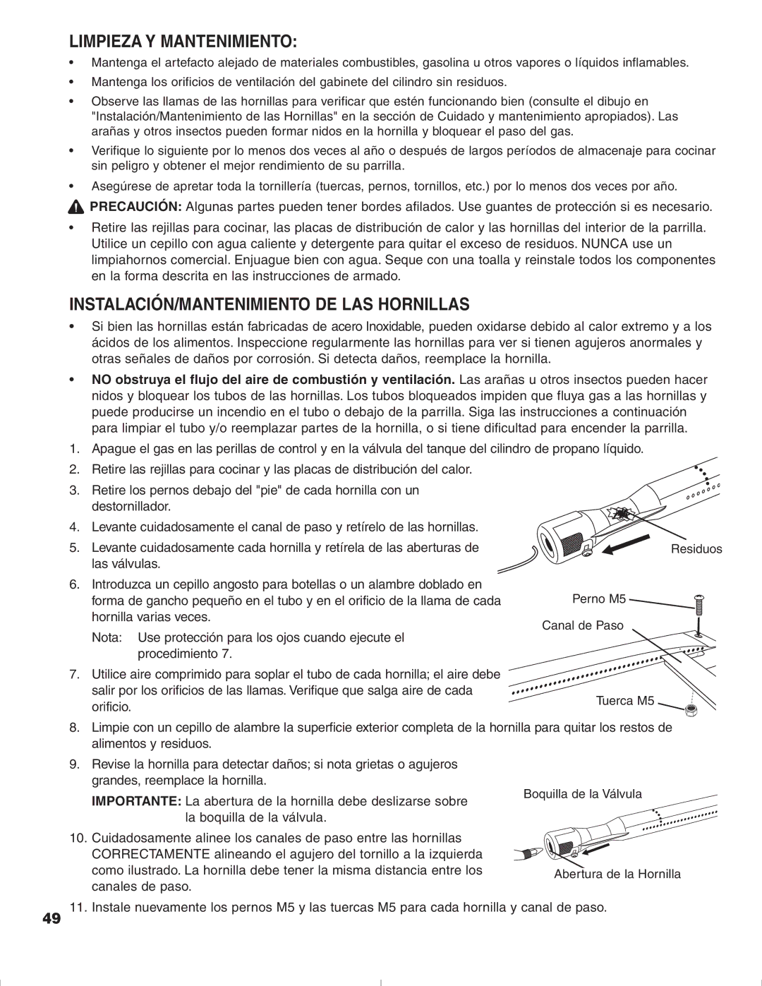 Brinkmann 1575 owner manual Limpieza Y Mantenimiento, INSTALACIÓN/MANTENIMIENTO DE LAS Hornillas 