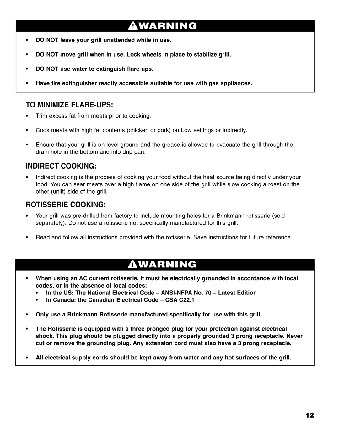 Brinkmann 2200 owner manual To Minimize FLARE-UPS, Indirect Cooking, Rotisserie Cooking 