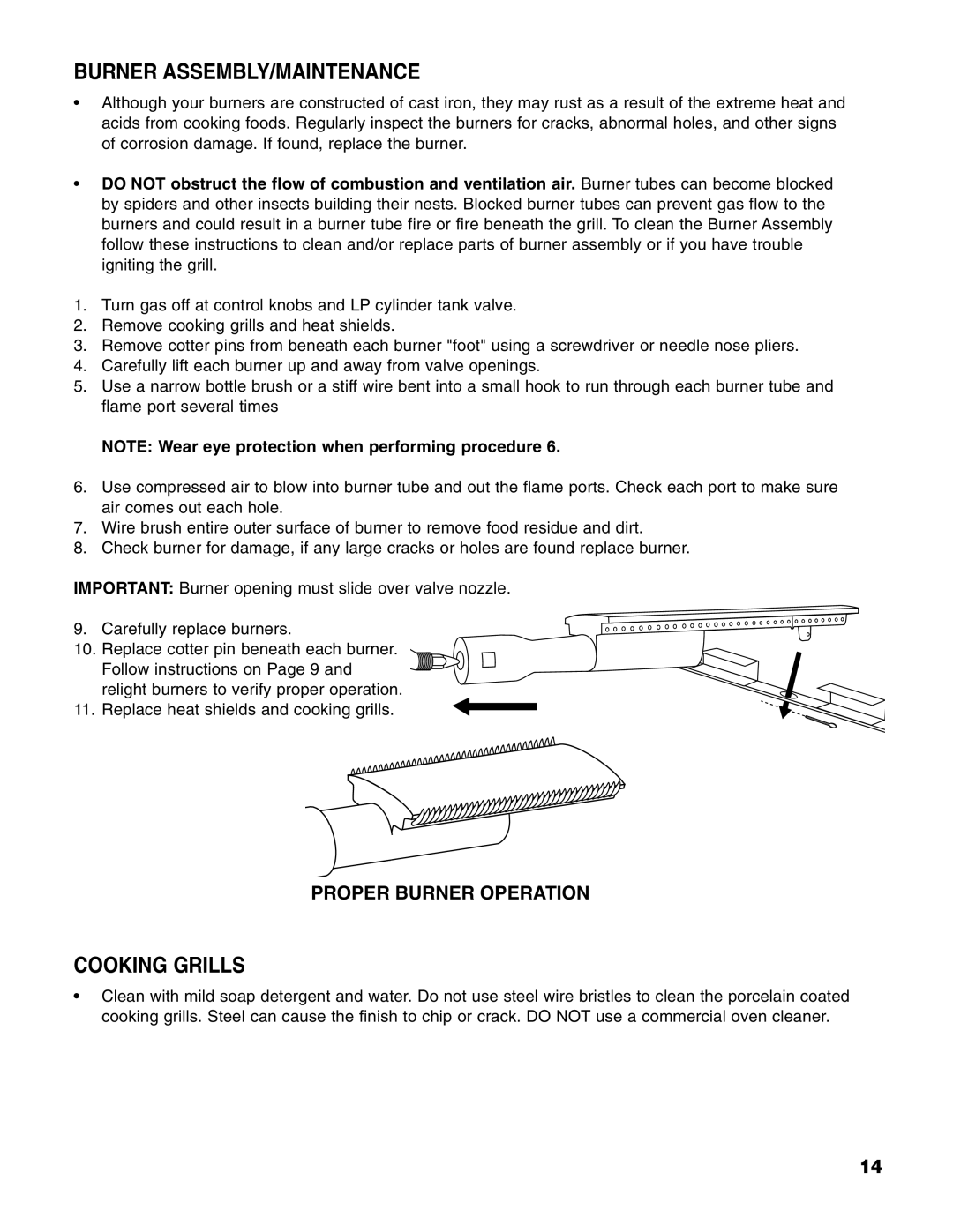 Brinkmann 2200 owner manual Burner ASSEMBLY/MAINTENANCE, Cooking Grills 