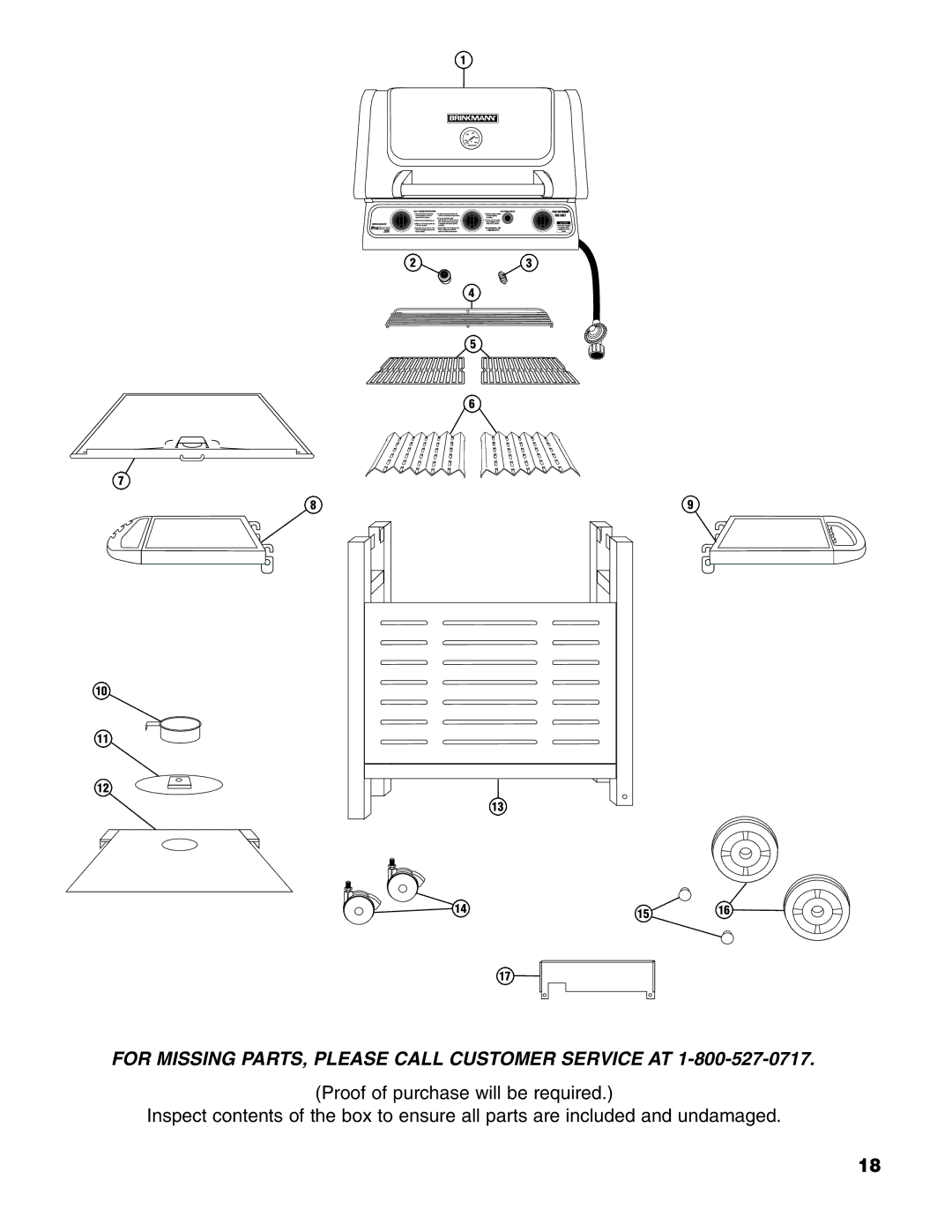 Brinkmann 2200 owner manual For Missing PARTS, Please Call Customer Service AT 