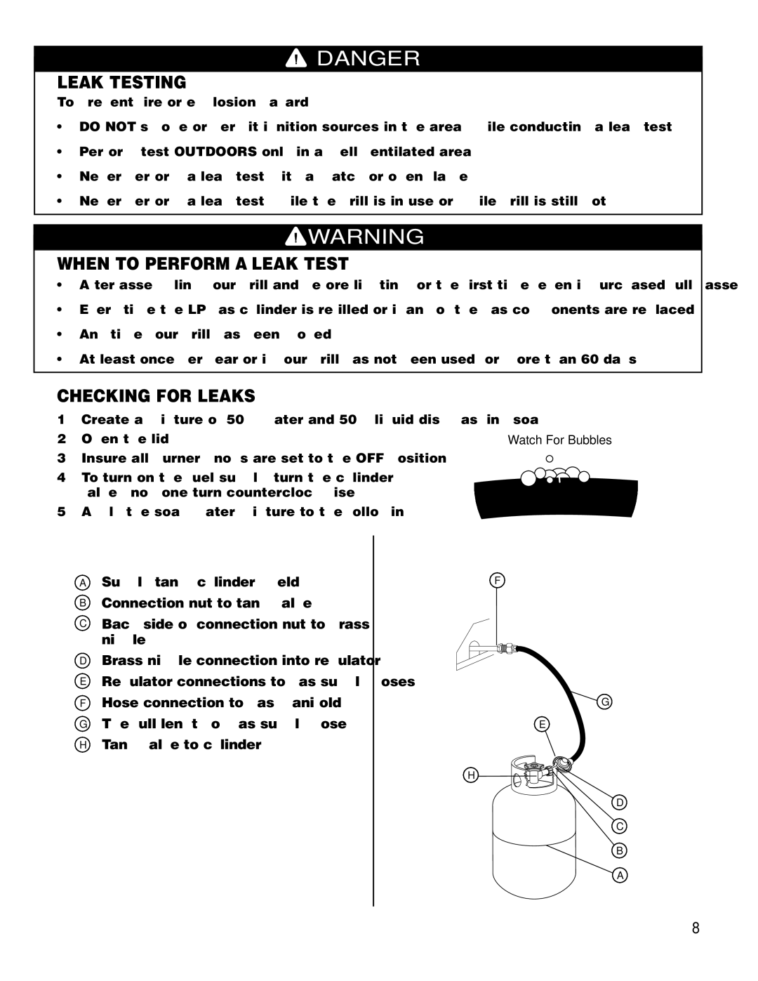 Brinkmann 2200 owner manual Leak Testing, When to Perform a Leak Test, Checking for Leaks 