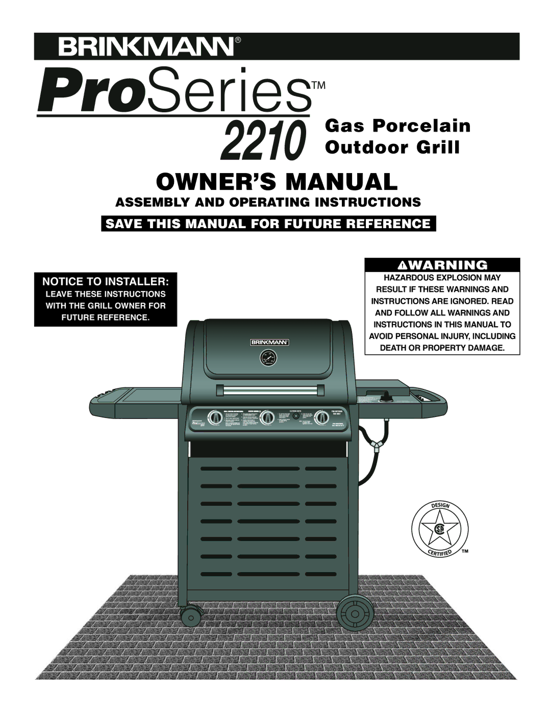 Brinkmann 2210 Series owner manual Gas Porcelain Outdoor Grill 