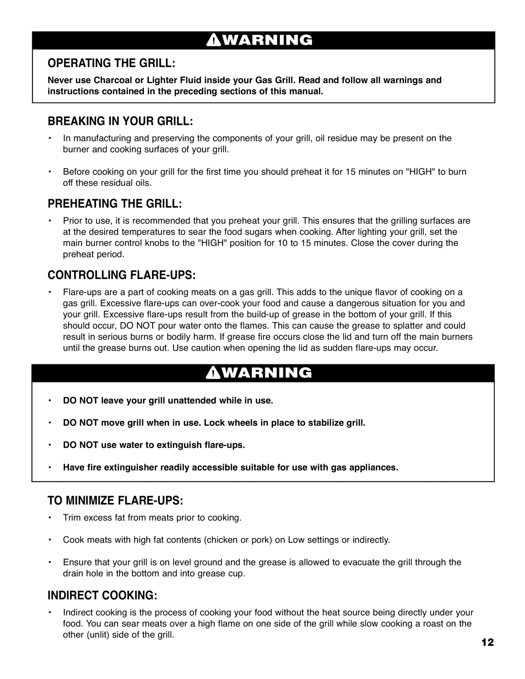 Brinkmann 2210 Series owner manual Operating the Grill, Breaking in Your Grill, Preheating the Grill, Controlling FLARE-UPS 