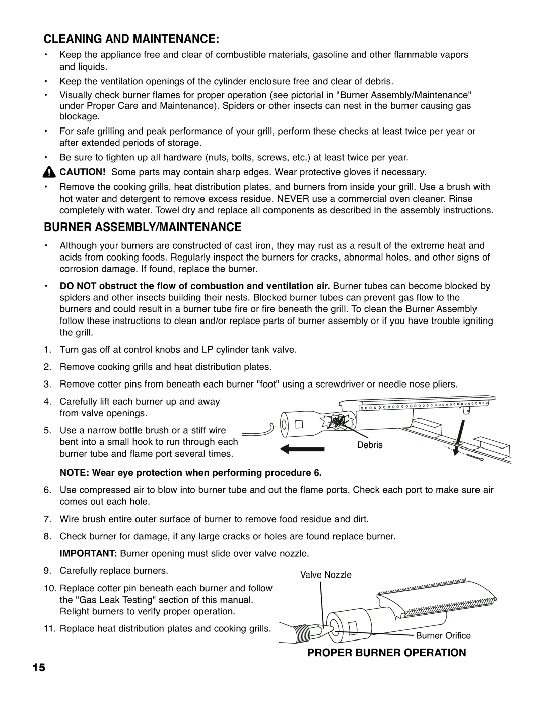 Brinkmann 2210 Series owner manual Cleaning and Maintenance, Burner ASSEMBLY/MAINTENANCE 