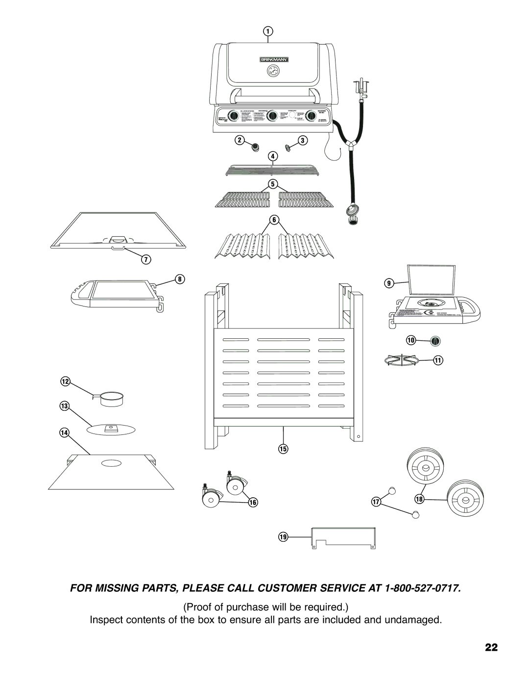 Brinkmann 2210 Series owner manual For Missing PARTS, Please Call Customer Service AT 