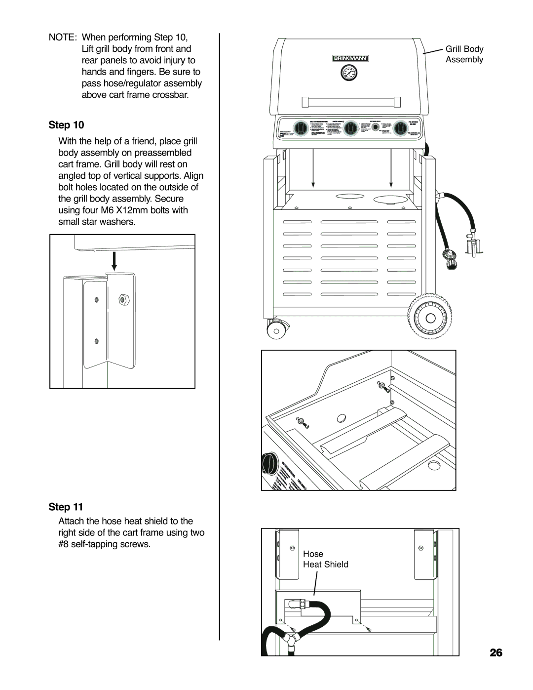 Brinkmann 2235 owner manual Grill Body Assembly Hose Heat Shield 