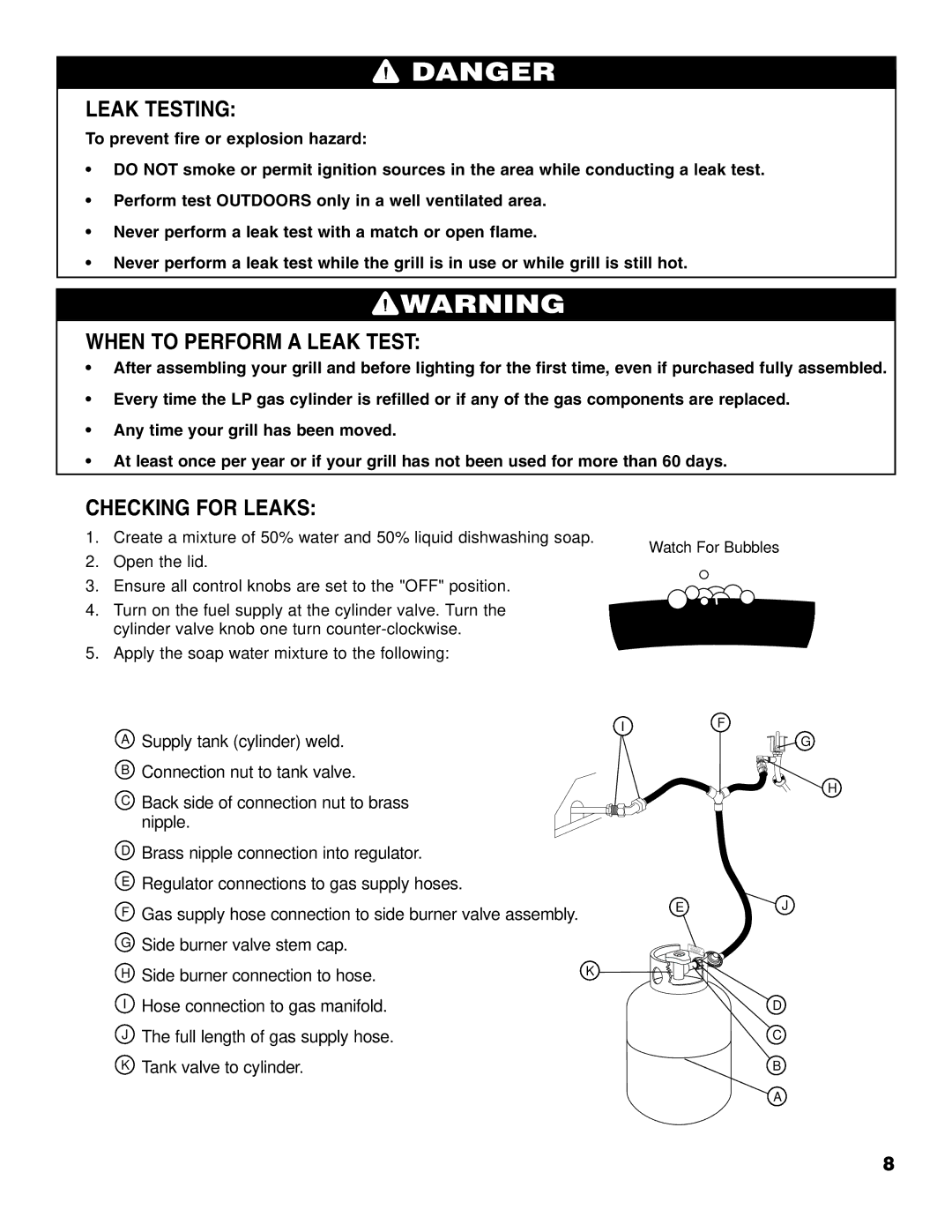 Brinkmann 2250 manual Leak Testing, When to Perform a Leak Test, Checking for Leaks 