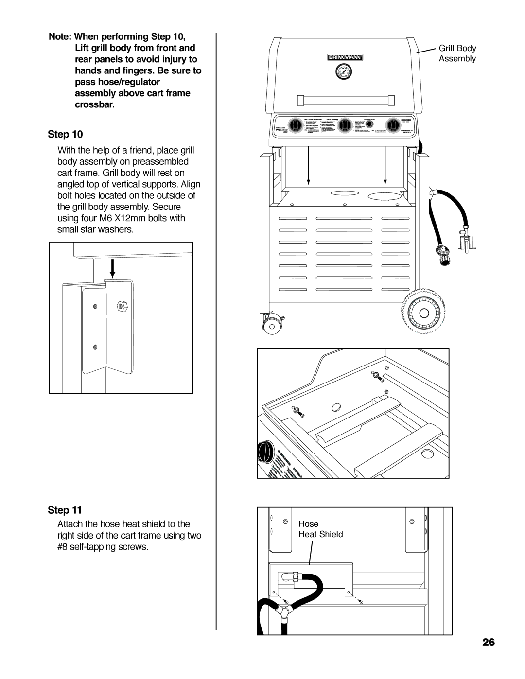 Brinkmann 2250 manual Grill Body Assembly Hose Heat Shield 