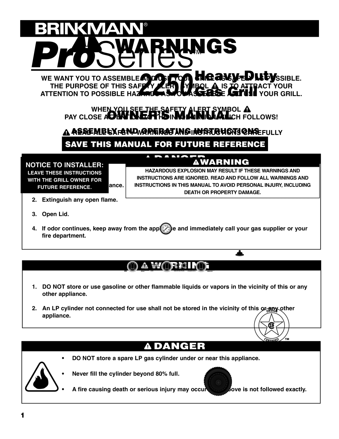 Brinkmann 2250 manual Important Safety 