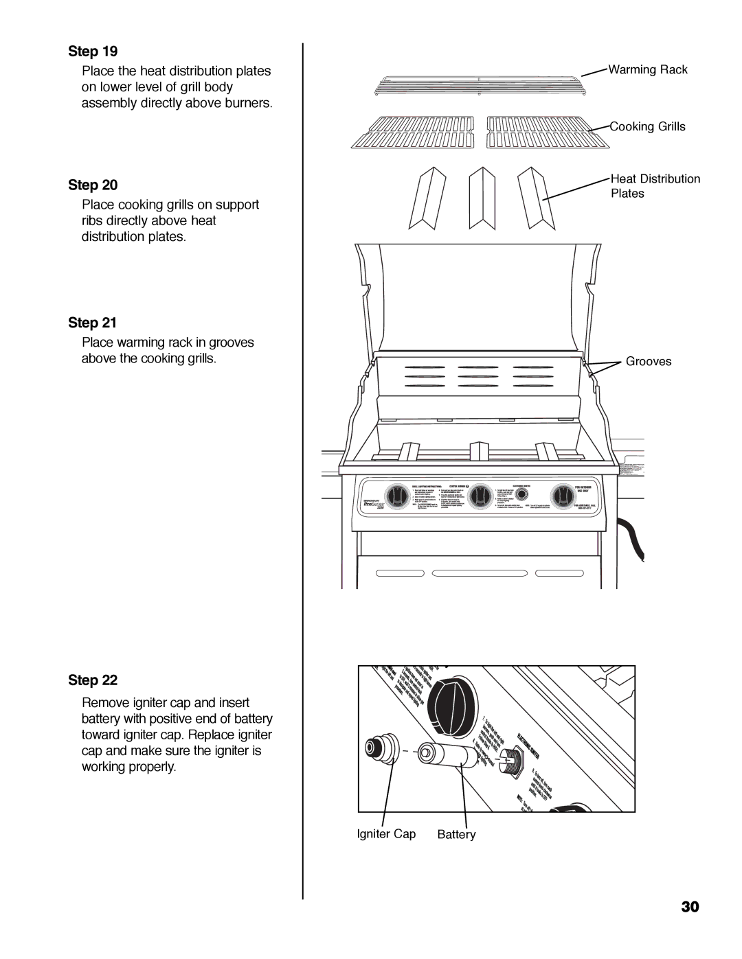 Brinkmann 2250 manual Place warming rack in grooves above the cooking grills 