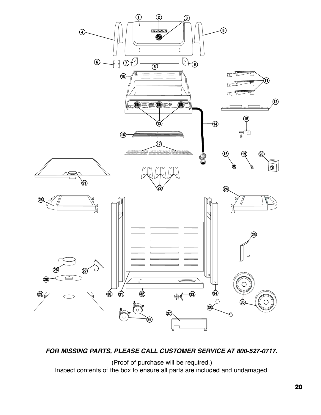 Brinkmann 2400 owner manual For Missing PARTS, Please Call Customer Service AT 