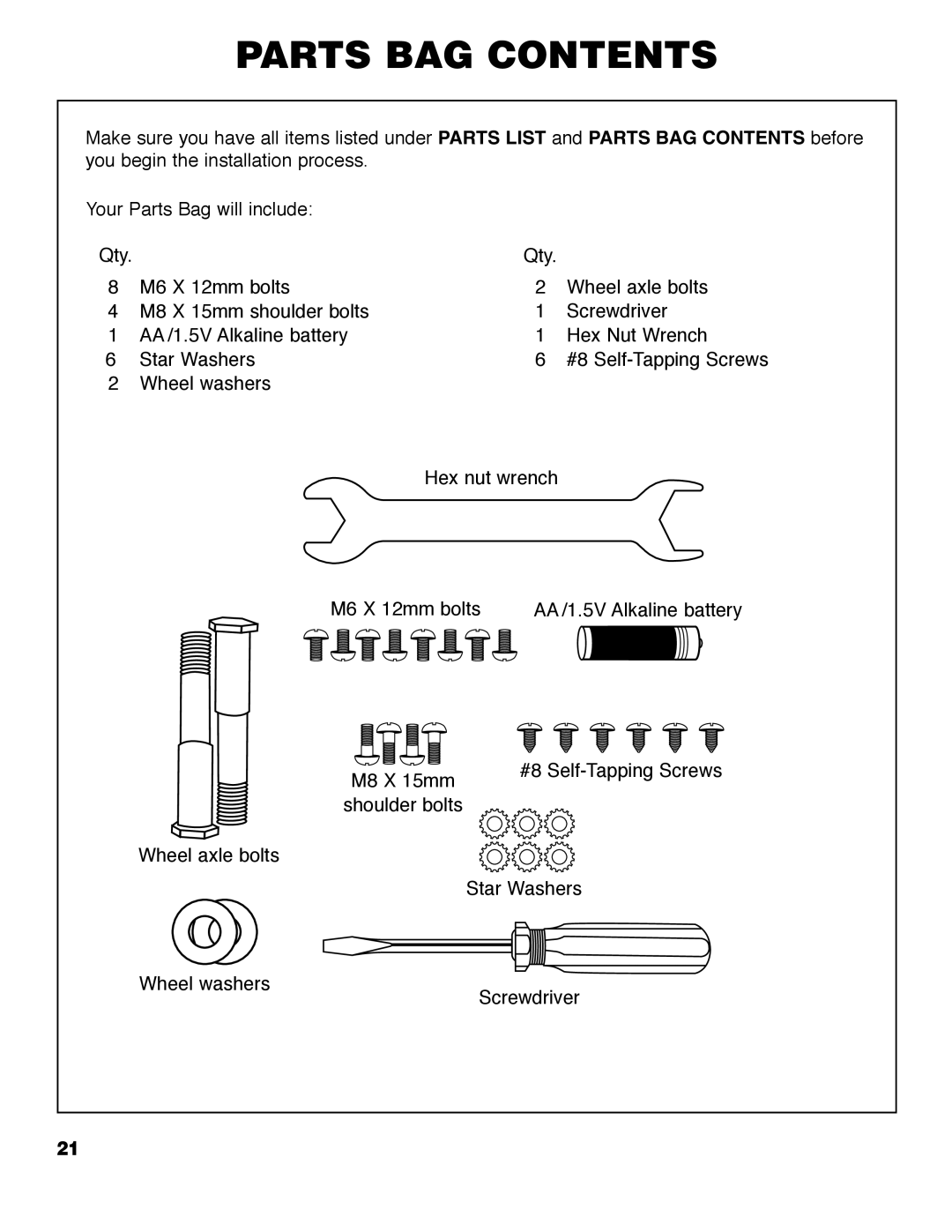 Brinkmann 2400 owner manual Parts BAG Contents 