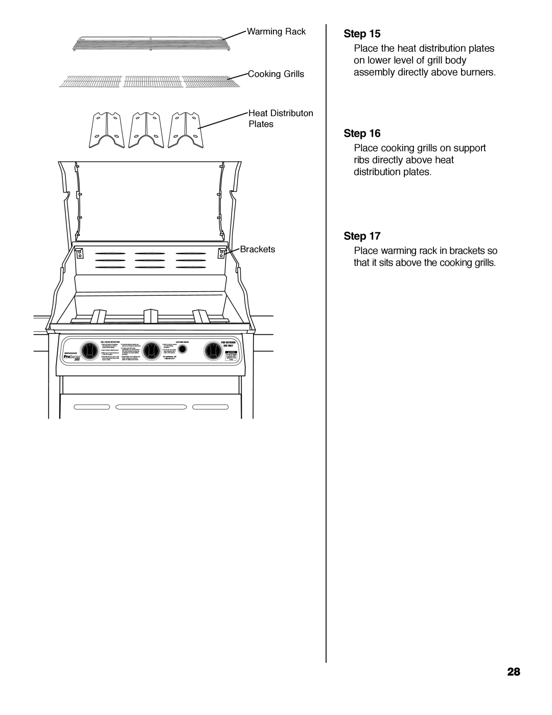 Brinkmann 2400 owner manual Warming Rack Cooking Grills Heat Distributon Plates Brackets 