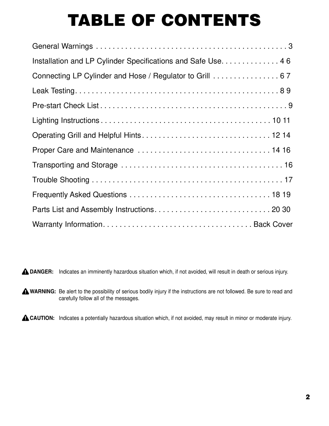 Brinkmann 2400 owner manual Table of Contents 