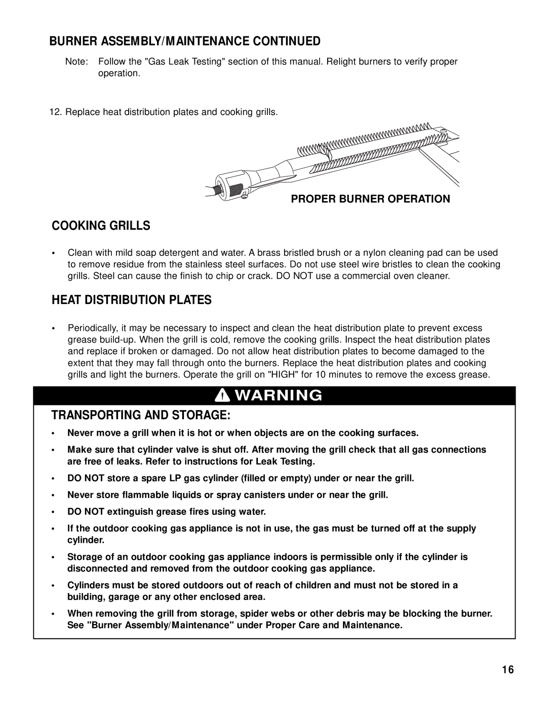 Brinkmann 2415 owner manual Cooking Grills, Heat Distribution Plates, Transporting and Storage 