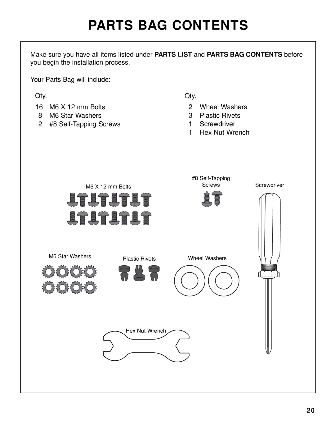 Brinkmann 2415 owner manual Parts BAG Contents 