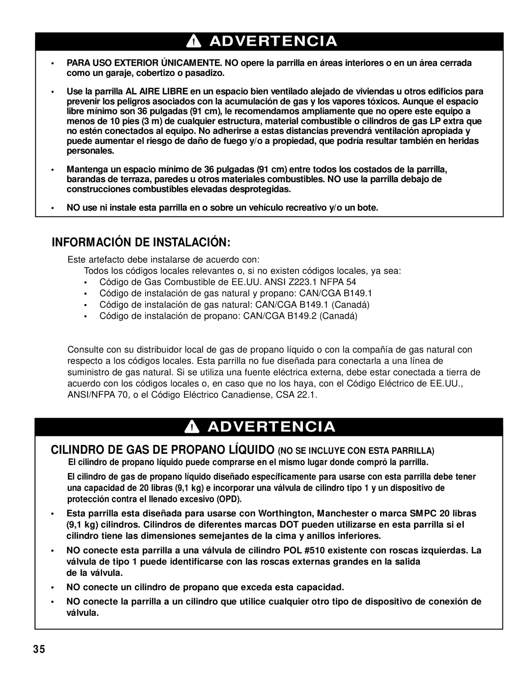 Brinkmann 2415 owner manual Información DE Instalación 