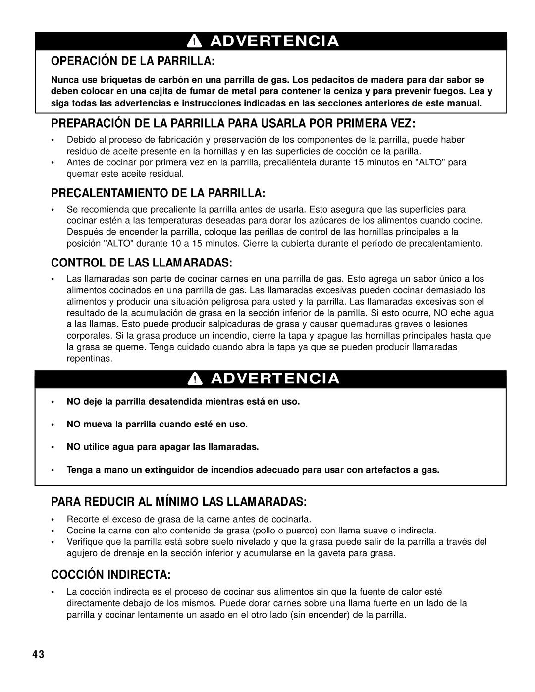 Brinkmann 2415 Operación DE LA Parrilla, Preparación DE LA Parrilla Para Usarla POR Primera VEZ, Control DE LAS Llamaradas 