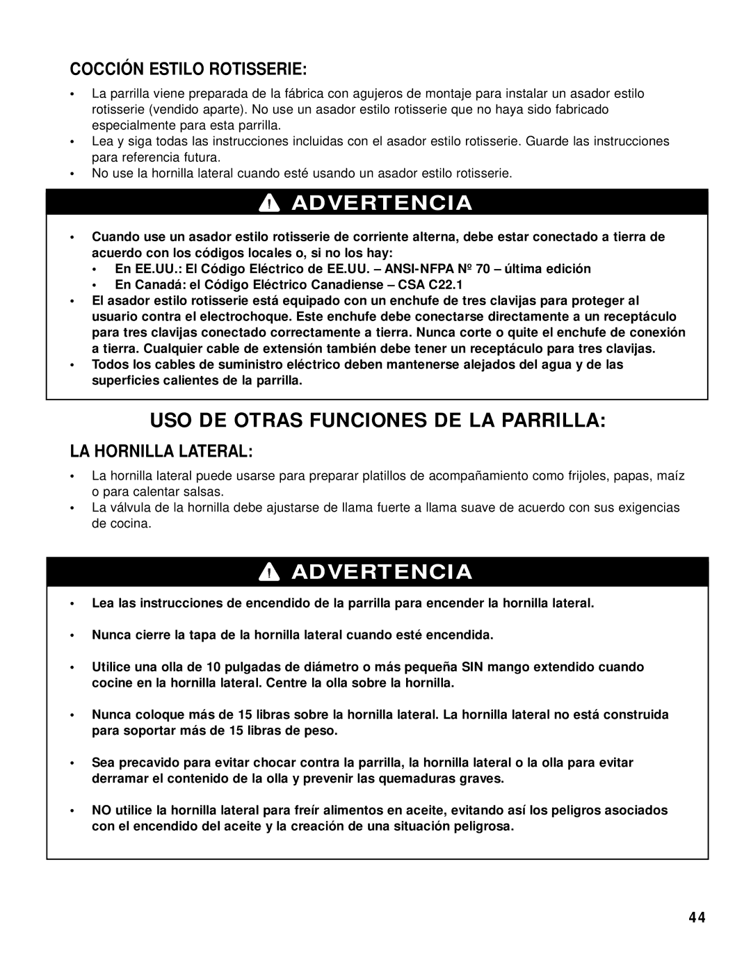 Brinkmann 2415 owner manual Cocción Estilo Rotisserie, LA Hornilla Lateral 