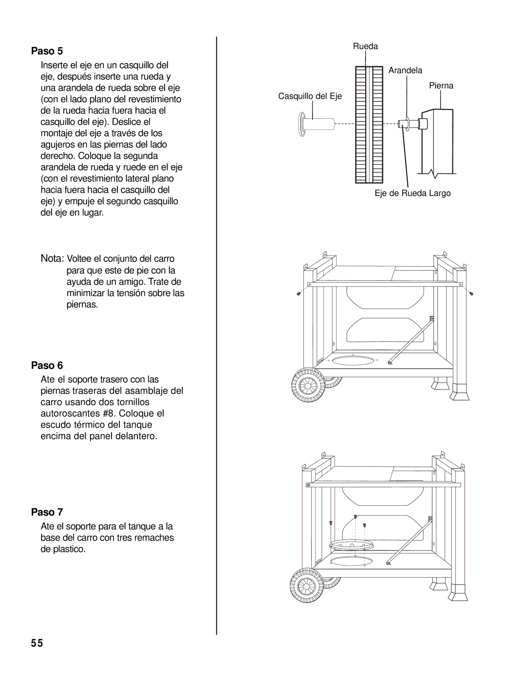 Brinkmann 2415 owner manual Rueda Arandela Pierna Casquillo del Eje Eje de Rueda Largo 