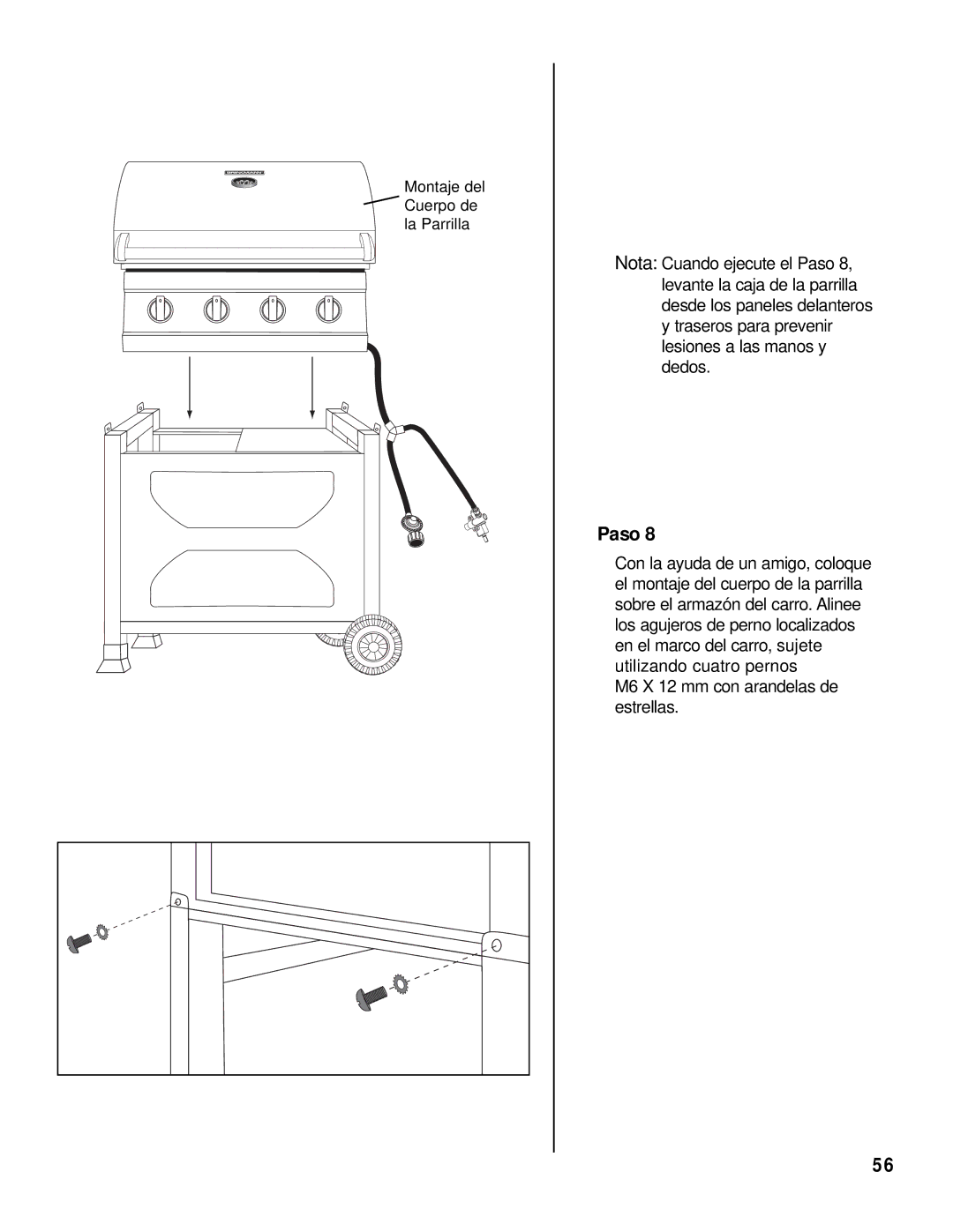 Brinkmann 2415 owner manual Montaje del Cuerpo de la Parrilla 