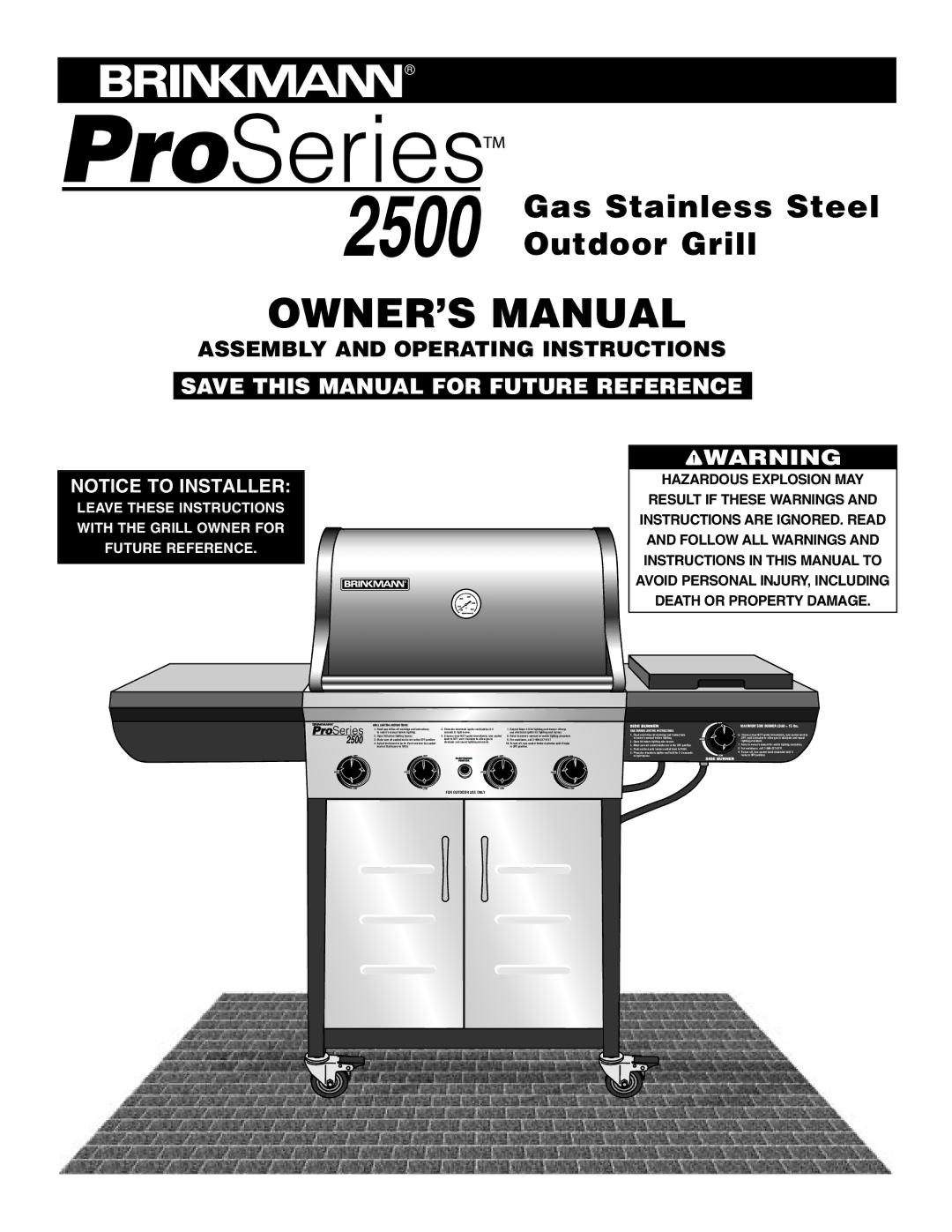 Brinkmann 2500 owner manual Gas Stainless Steel Outdoor Grill 