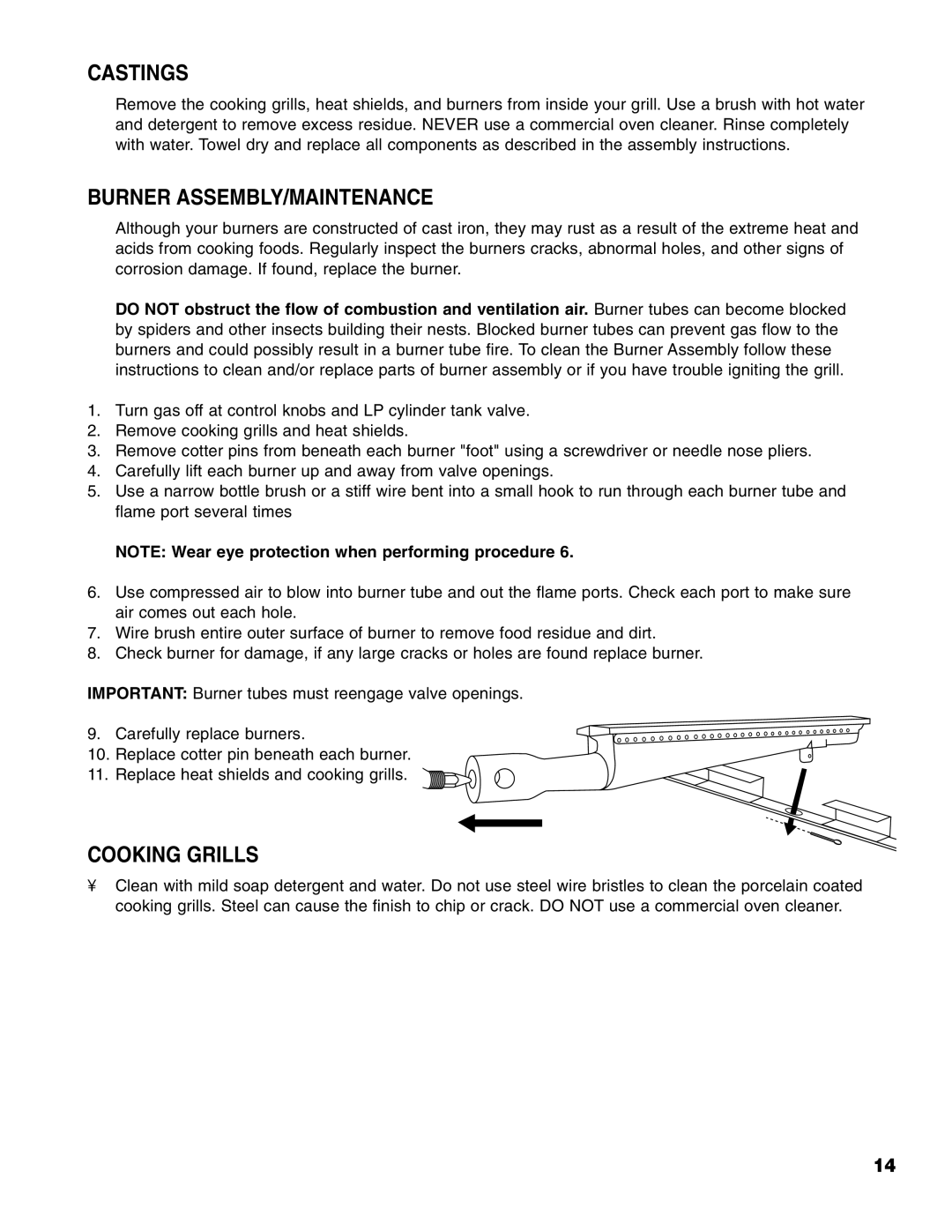 Brinkmann 2500 owner manual Castings, Burner ASSEMBLY/MAINTENANCE, Cooking Grills 