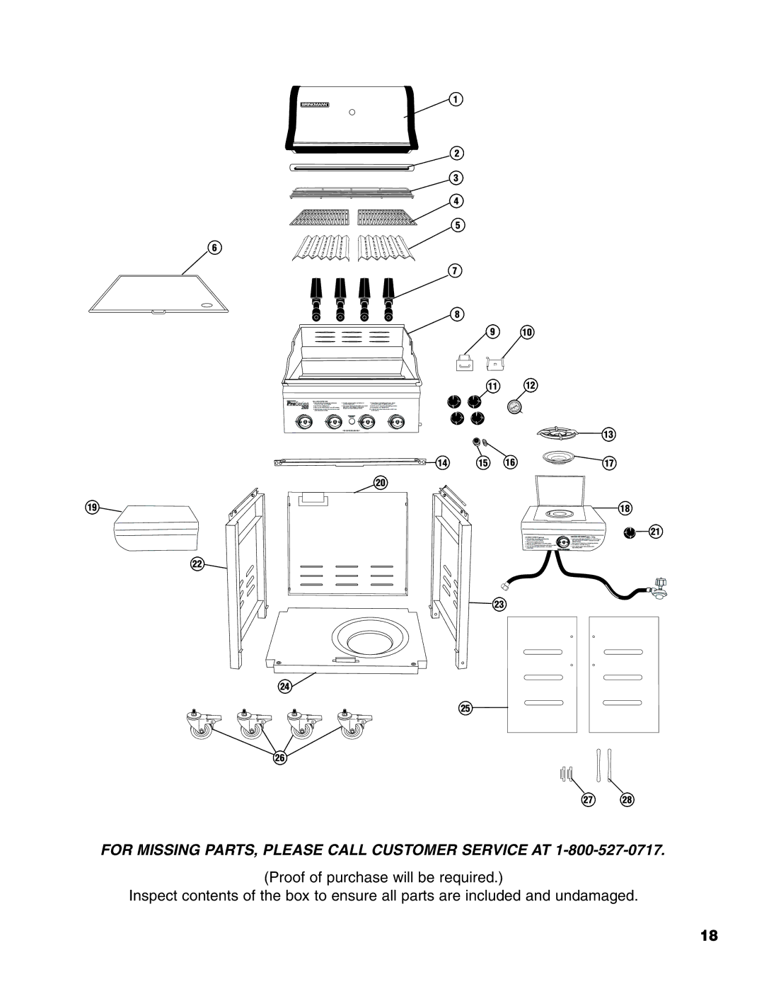 Brinkmann 2500 owner manual For Missing PARTS, Please Call Customer Service AT 