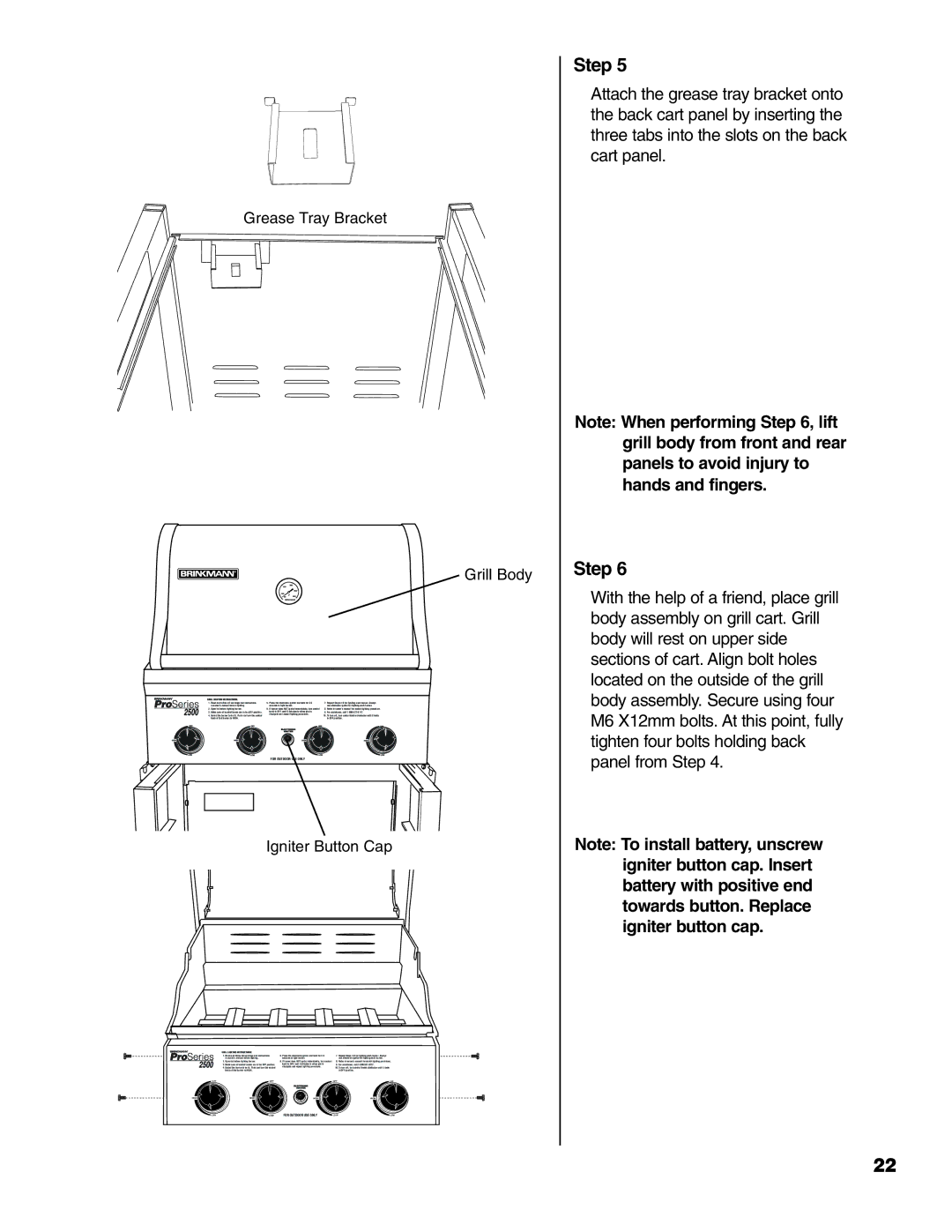 Brinkmann 2500 owner manual Grease Tray Bracket Grill Body 