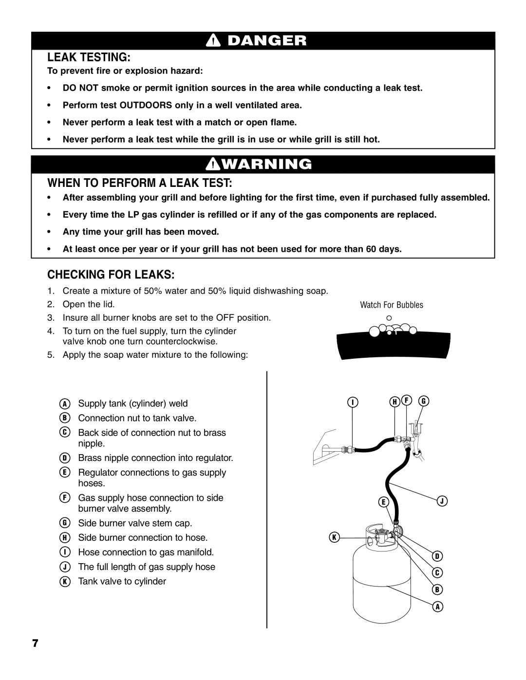 Brinkmann 2500 owner manual Leak Testing, When to Perform a Leak Test, Checking for Leaks 