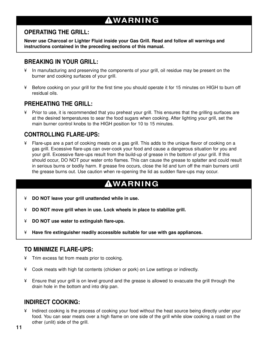 Brinkmann 2600 Series owner manual Operating the Grill, Breaking in Your Grill, Preheating the Grill, Controlling FLARE-UPS 