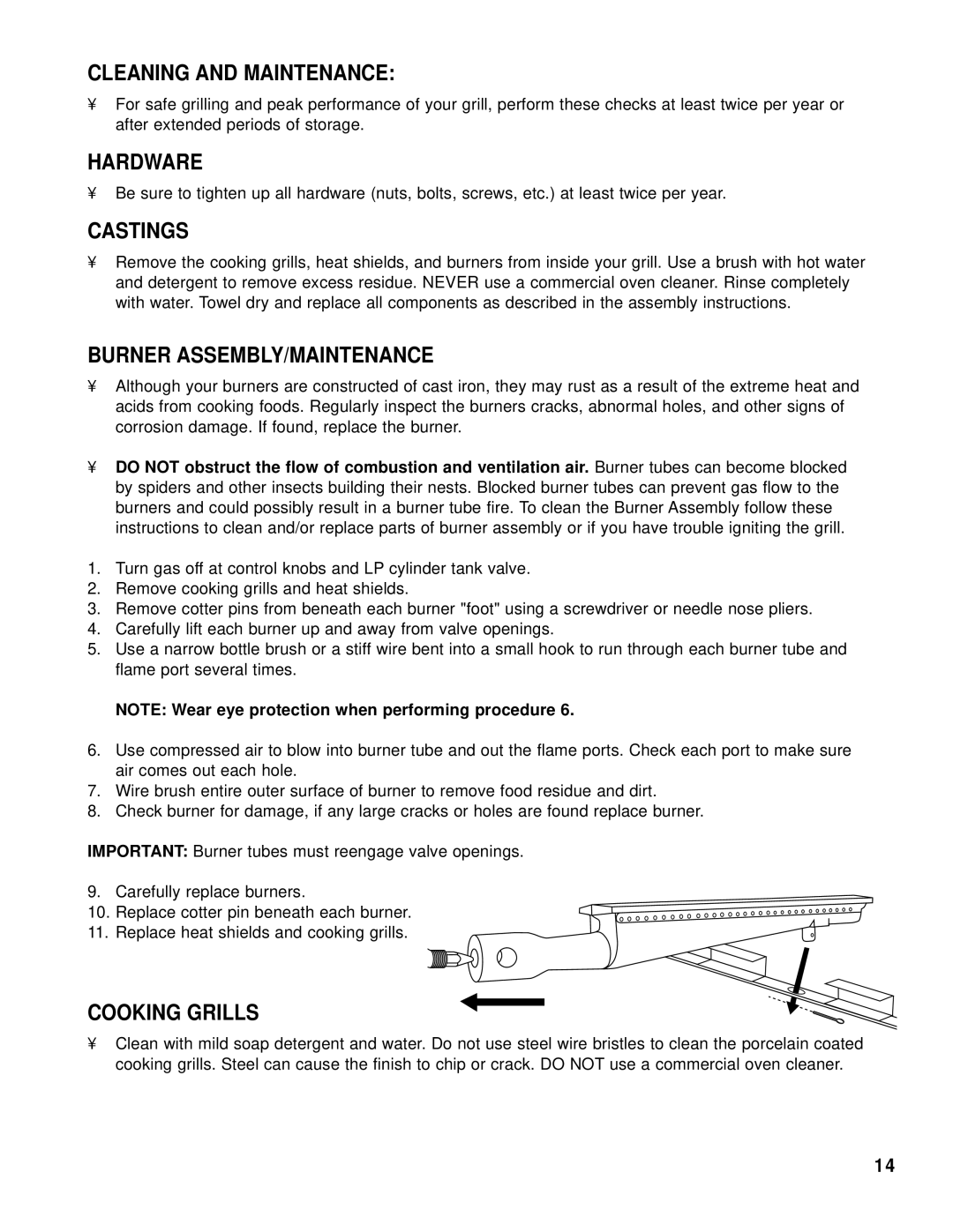 Brinkmann 2600 Series Cleaning and Maintenance, Hardware, Castings, Burner ASSEMBLY/MAINTENANCE, Cooking Grills 