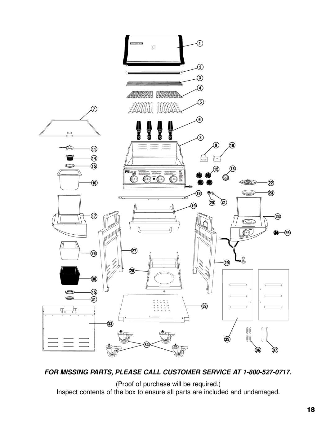 Brinkmann 2610 Series owner manual For Missing PARTS, Please Call Customer Service AT 