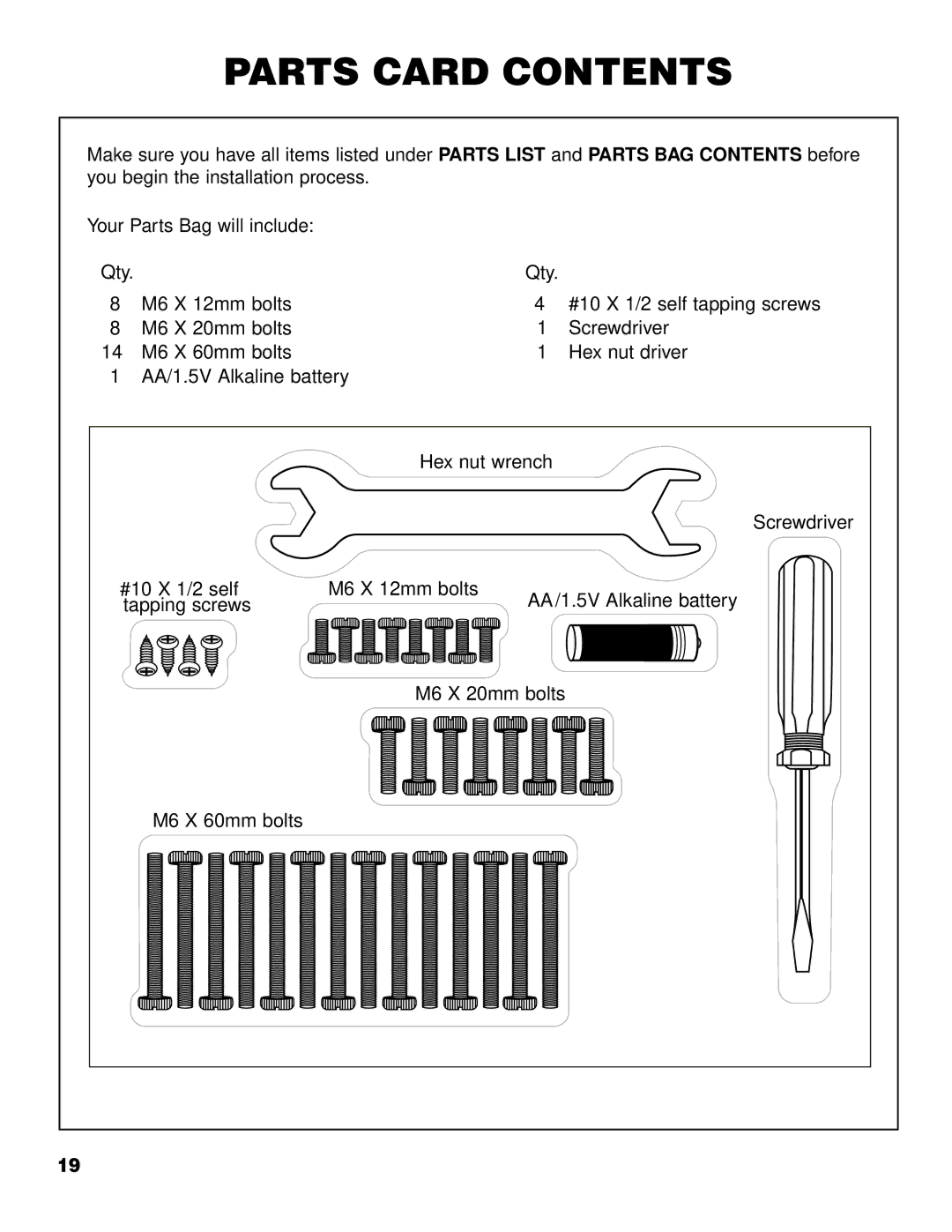 Brinkmann 2700 owner manual Parts Card Contents 