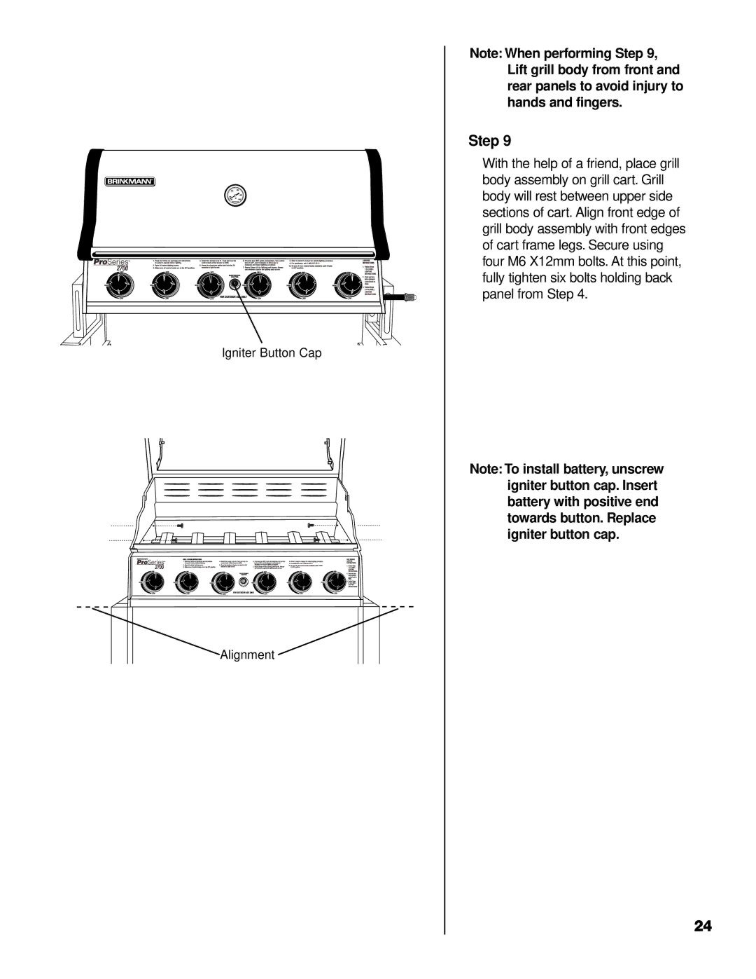 Brinkmann 2700 owner manual Igniter Button Cap Alignment 